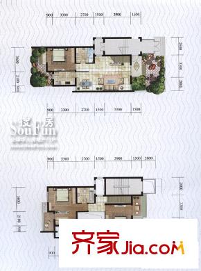 康城户型图精品楼中楼 3室2厅2卫1厨