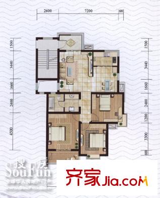 康城户型图时尚经典三房(右) 3室2厅1卫1厨