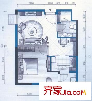聯(lián)發(fā)廣場克拉公寓 1室 戶型圖