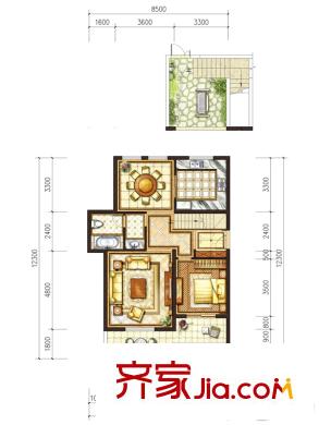 江铃瓦良格叠拼别墅C户型3楼 1室2厅1卫1厨