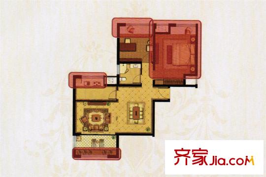 江铃瓦良格二期高层J1户型 2室2厅1卫1厨