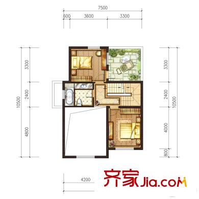 江铃瓦良格叠拼别墅C户型4楼 2室1卫