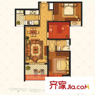 江铃瓦良格二期高层K户型 3室2厅1卫1厨