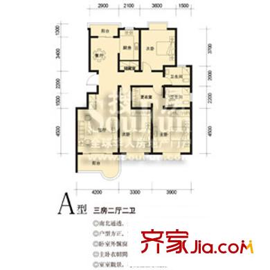 秀泊经典户型图a 3室2厅2卫1厨