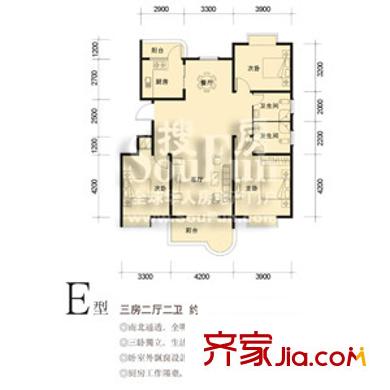 秀泊经典户型图e 3室2厅2卫1厨