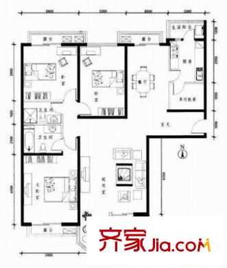 保利國際高爾夫花園 3室 戶型圖