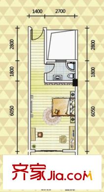 水榭尚都户型图二期9-1#标准层户型一 1室1厅1卫1厨