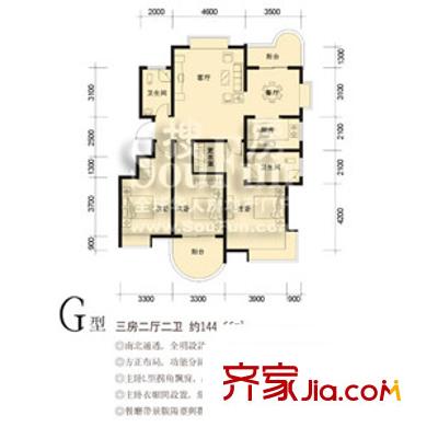 秀泊经典户型图g 3室2厅2卫1厨