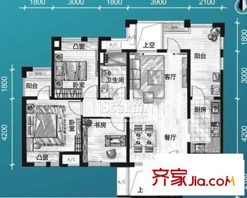 保利國際高爾夫花園 3室 戶型圖