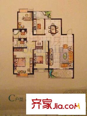 凯美怡和花园户型图C户型 3室2厅2卫1厨