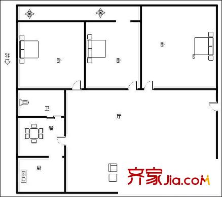 荣昌小区 3室 户型图
