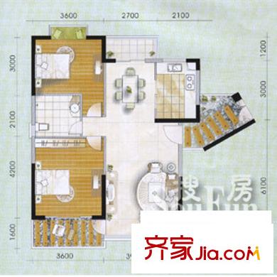 商城世紀村戶型圖B5戶型（三期） 2室2廳1衛(wèi)1廚