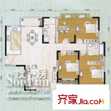 商城世紀(jì)村戶型圖D1戶型（三期） 4室2廳2衛(wèi)1廚