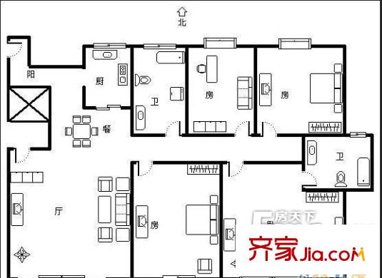 溪湖春天 四居室戶型圖