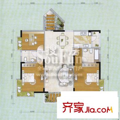 商城世紀村戶型圖C6戶型（三期） 3室2廳2衛(wèi)1廚