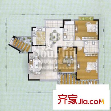 商城世紀村戶型圖C7戶型（三期） 3室2廳2衛(wèi)1廚