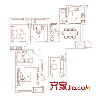 世茂天城戶型圖一期9#高層Ma戶型圖 3室2廳2衛(wèi)1廚