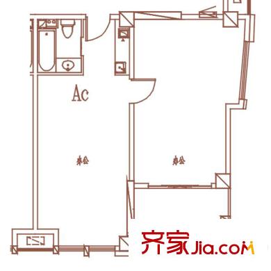 世茂天城戶型圖一期10#公寓Ac戶型 1室1廳1衛(wèi)1廚