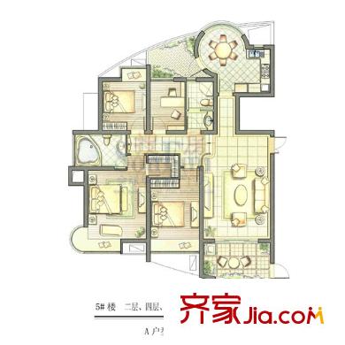 恒茂国际都会户型图A-2户型 4室2厅2卫1厨