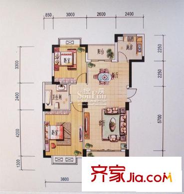 豐源淳和一期6號(hào)樓C精巧戶型 2室2廳1衛(wèi)1廚
