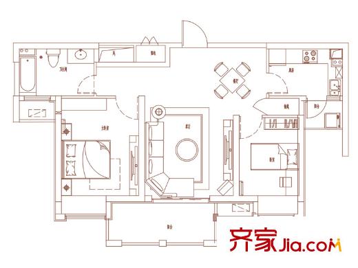世茂天城戶型圖一期9#高層Mc戶型圖 2室2廳1衛(wèi)1廚