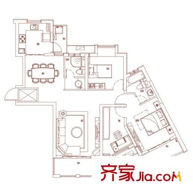 世茂天城戶型圖一期9#高層Mb戶型圖 3室2廳2衛(wèi)1廚