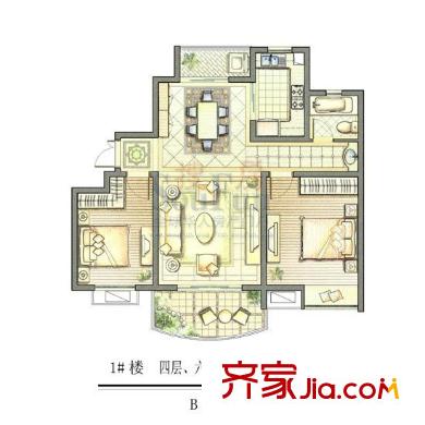 恒茂国际都会户型图B-1户型 2室2厅1卫1厨