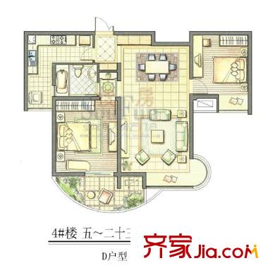 恒茂国际都会户型图D-1户型 2室2厅1卫1厨