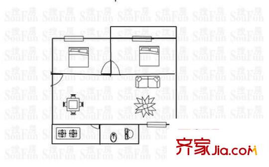 铁路九村 2室 户型图