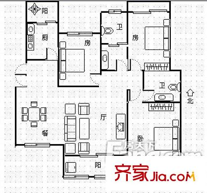 铁路九村 3室 户型图