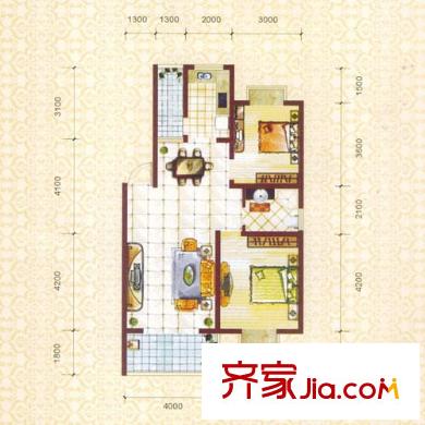 银河城A区二期D2户型 2室2厅1卫1厨85平方米 2室2厅1卫1厨