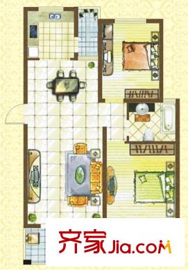 银河城A区二期多层A2户型 2室2厅1卫1厨