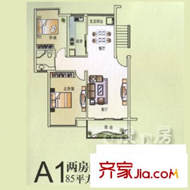 银河城A1户型(一期) 2室2厅2卫1厨