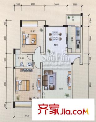 银河城B户型(一期) 2室2厅1卫1厨