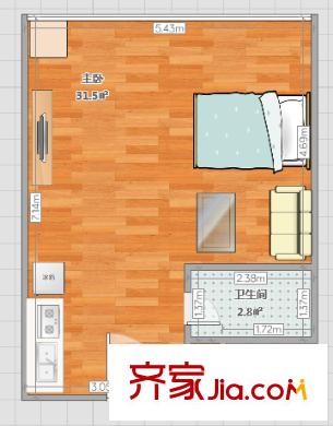 江信國際花園 1室 戶型圖