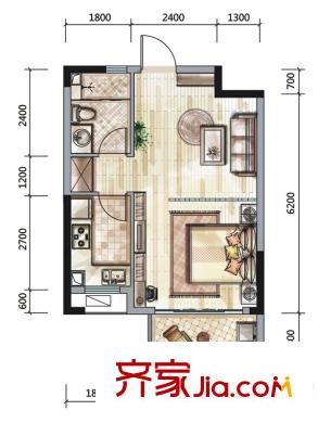 國貿(mào)天琴灣戶型圖一期高層19、20號樓標(biāo)準(zhǔn)層A戶型 1室1廳1衛(wèi)1廚