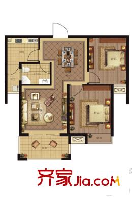银河城F2户型 2室2厅1卫1厨