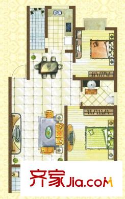 银河城A区二期多层D2户型 2室2厅1卫1厨