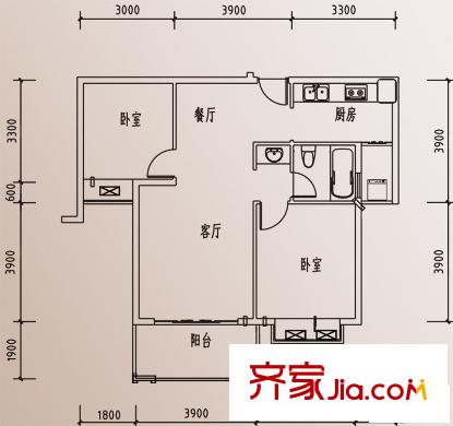 豐源淳和二期高層6#、7#戶型 2室2廳1衛(wèi)
