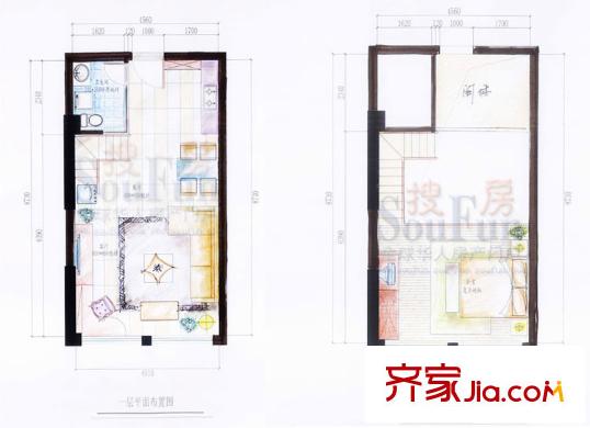 江信國(guó)際花園戶型圖臥龍 1室2廳1衛(wèi)1廚