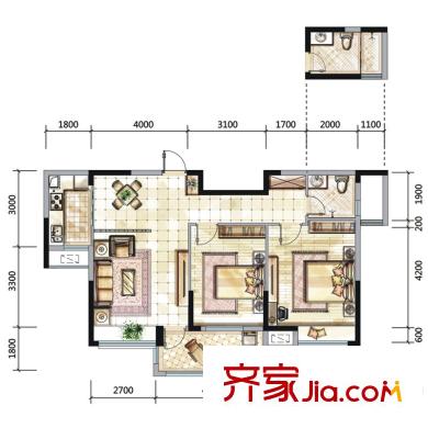 國貿(mào)天琴灣戶型圖一期高層18號樓標(biāo)準(zhǔn)層B3戶型 2室2廳1衛(wèi)1廚