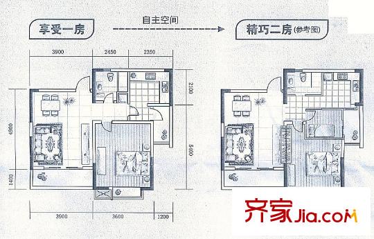 中凱藍(lán)域戶型圖二期20#心巢戶型A 1室1廳1衛(wèi)1廚