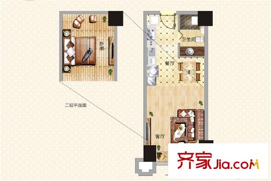城泰青年家青年公寓17-21号LOFT户型 1室1厅1卫1厨