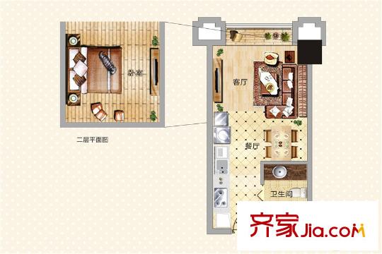 城泰青年家青年公寓2/3/9/10/11号LOFT户型 1室1厅1卫1厨