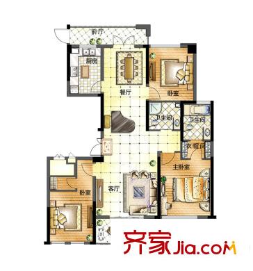 城泰青年家项目120平米户型图 2室2厅1卫1厨