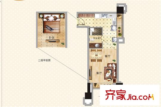 城泰青年家青年公寓13号LOFT户型 1室1厅1卫1厨