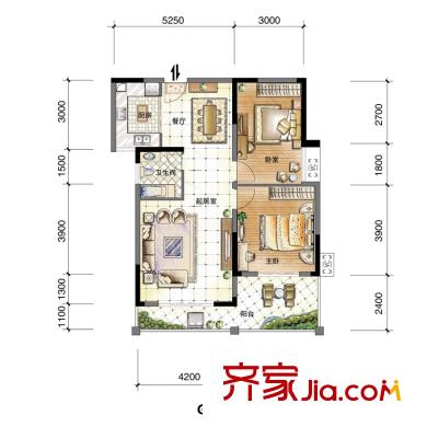 香缇溪岸高层G7户型 2室2厅1卫1厨
