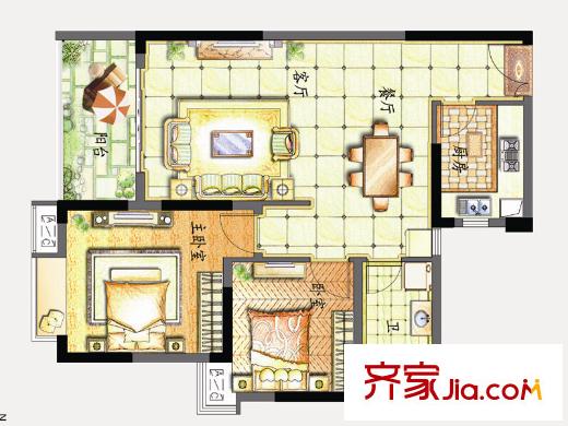 香缇溪岸17#2-25层G4户型 2室2厅1卫1厨