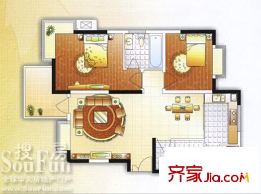 陽光楓情戶型圖一期高層2號樓A戶型 2室2廳1衛(wèi)2廚