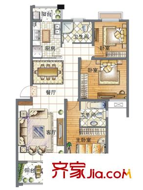 绿都丹石街区户型图12#、23#、26#、27#标准层C-1户型 3室2厅2卫1厨